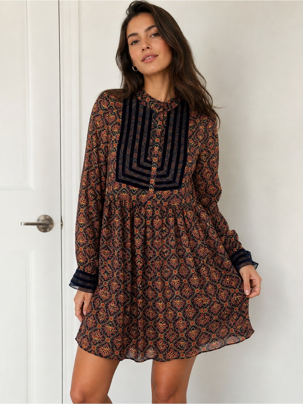 Christian Dior boutique Navy and Rust Floral Mini Dress